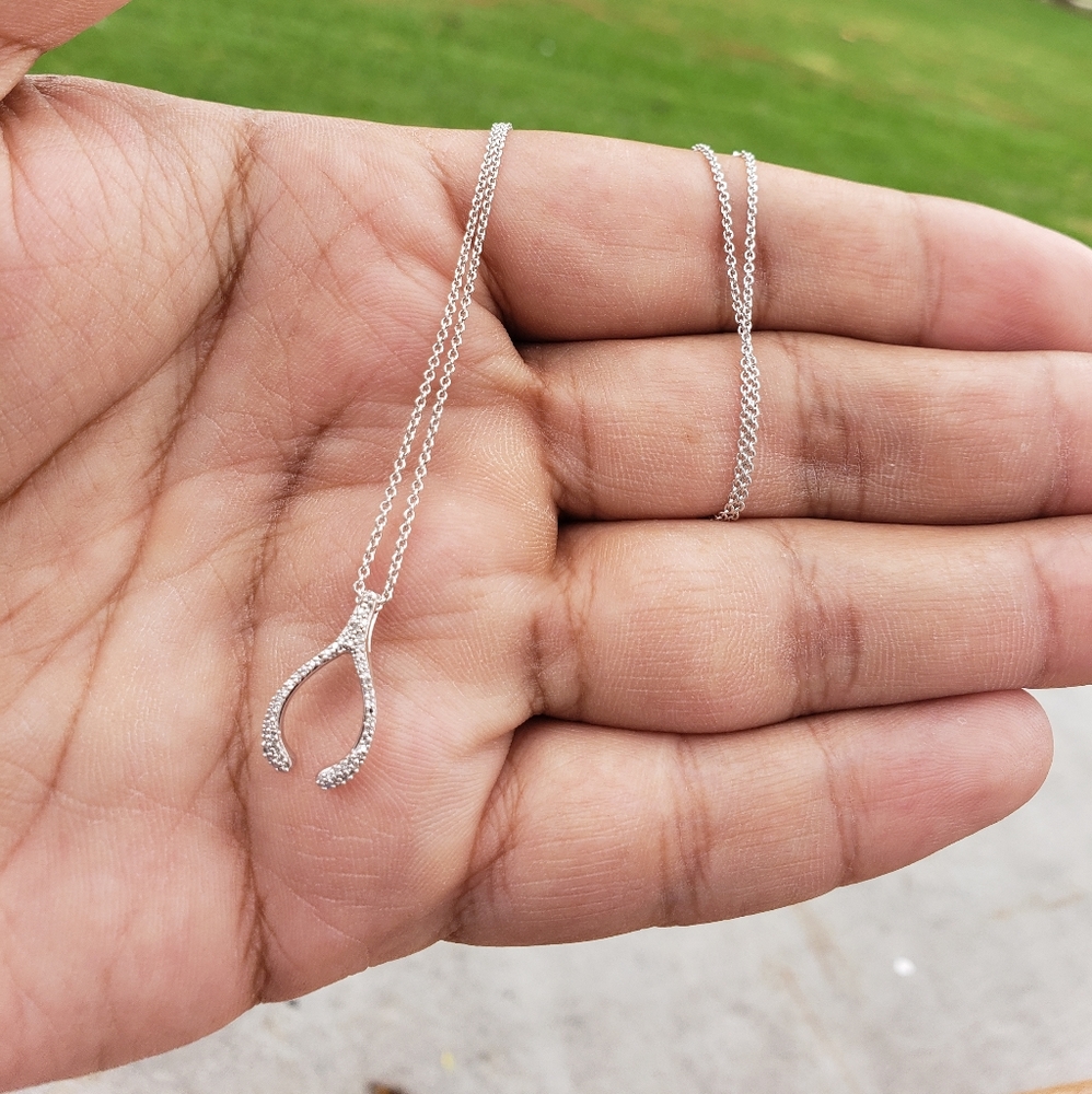 Diamond Accent Wishbone Silver Necklace